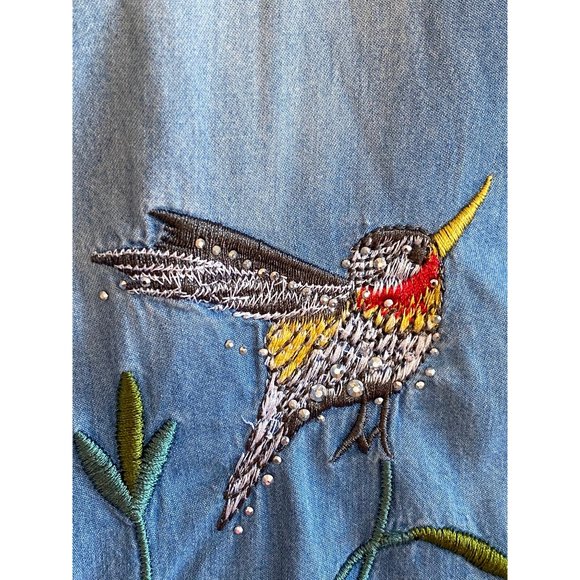 Sinclair Wear Western Denim Flower Shirt Embroidered Cotton Button Down - Picture 12 of 16